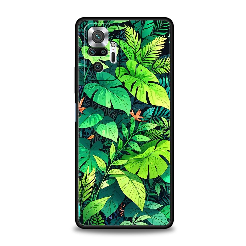 Leaves Monstera Green Phone Case For Xiaomi Redmi Note 14 13 5G 10 11 12 Pro Plus 4G 14C 13C 12C 10C Black Cover
