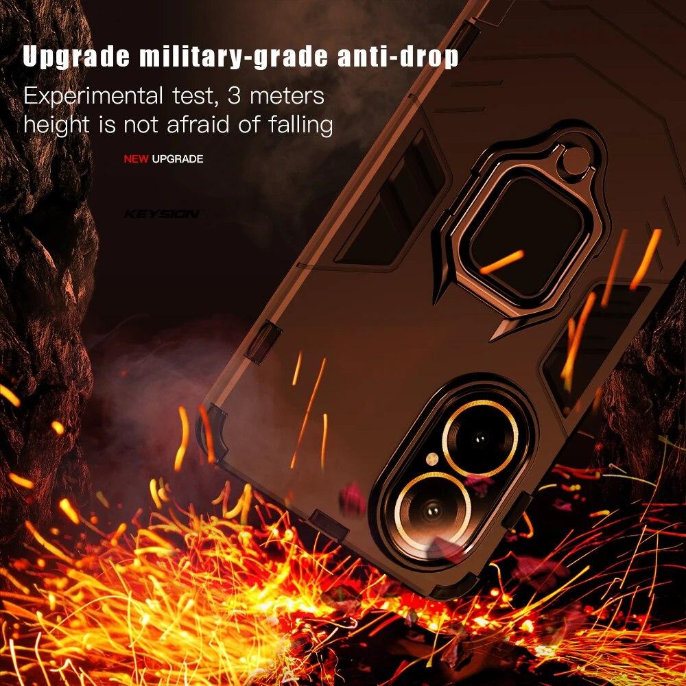 KEYSION Nárazuvzdorné pouzdro pro Realme C67 4G C67 5G C55 C53 C51 Silikonový + PC kovový kroužkový stojánek Kryt telefonu pro OPPO Realme Note 50