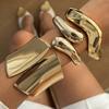 Wide Large Stainless Steel Alloy Silver Plated Asymmetric Geometric Big Cuff Bangle Bracelet Punk Simple Bangles Women