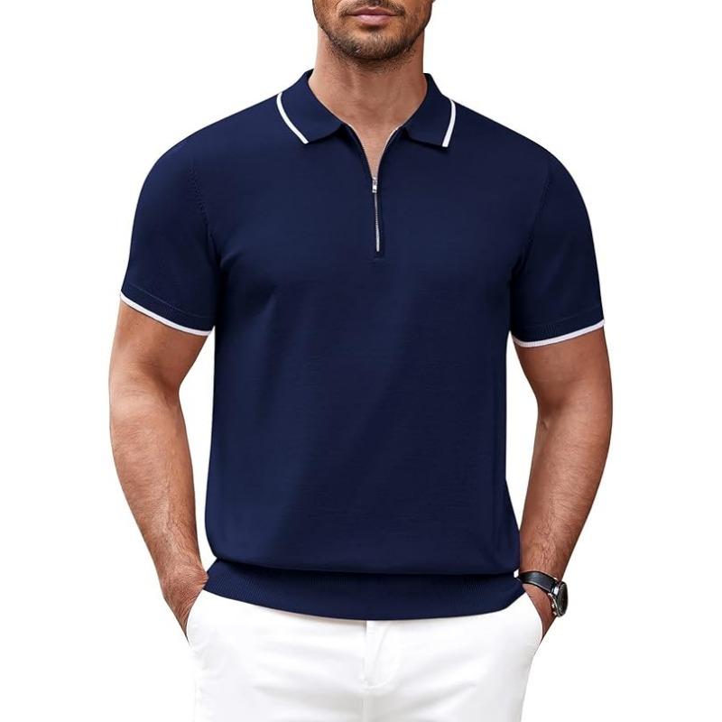 Polo Herrkläder Med Dragkedja Herr Kortärmad T-shirt Sommar Golf-T-shirts Pikétröja Trendiga Kläder