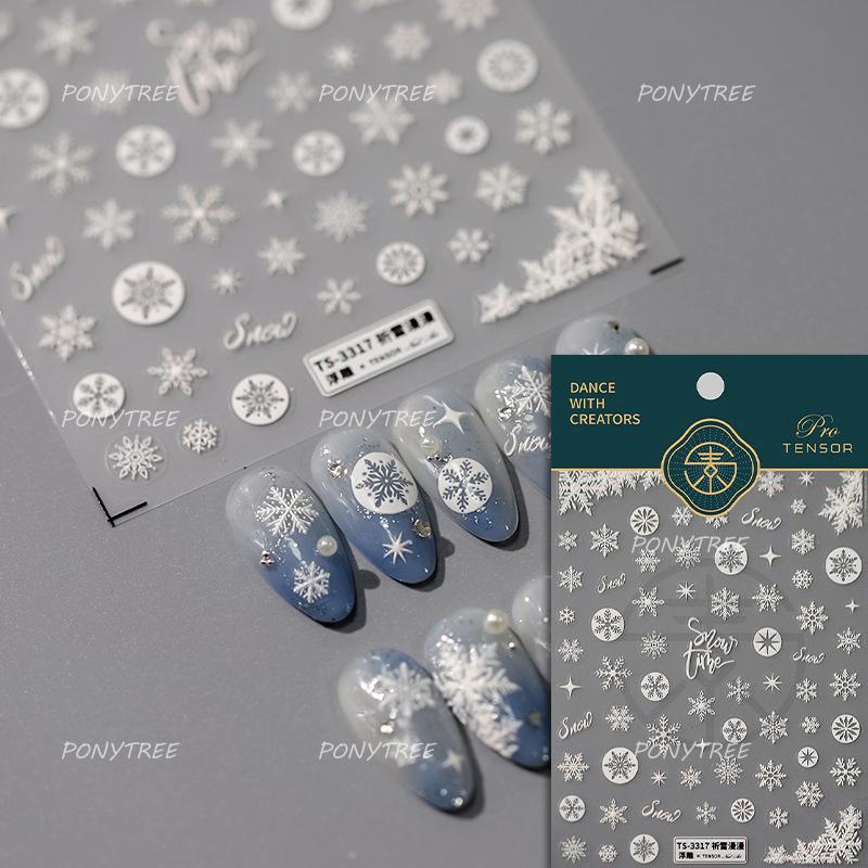 1 Piece 5D Embossed White Snowflake Nail Stickers Winter Christmas Snowflake Nail Art Stickers Self-adhesive Decorative Slider