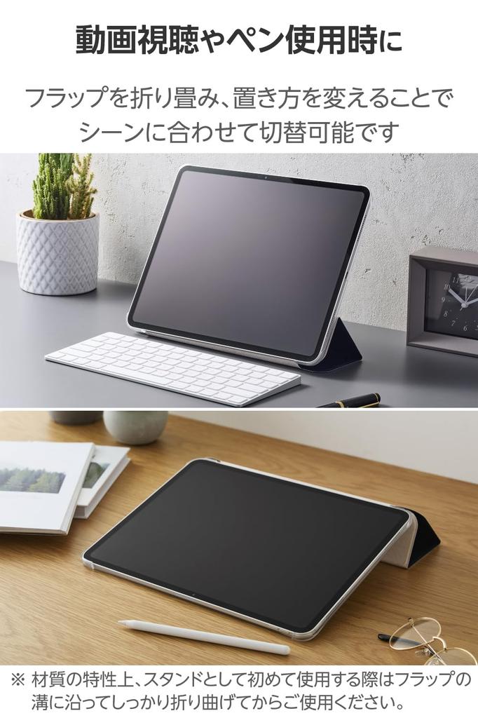 Elecom IPad Pro Case Cover with Two Adjustable Angle Clear Sleep Navy Blue 13-inch (M4) Settings, Flap, Mode, (TB-A25PLWVNV)