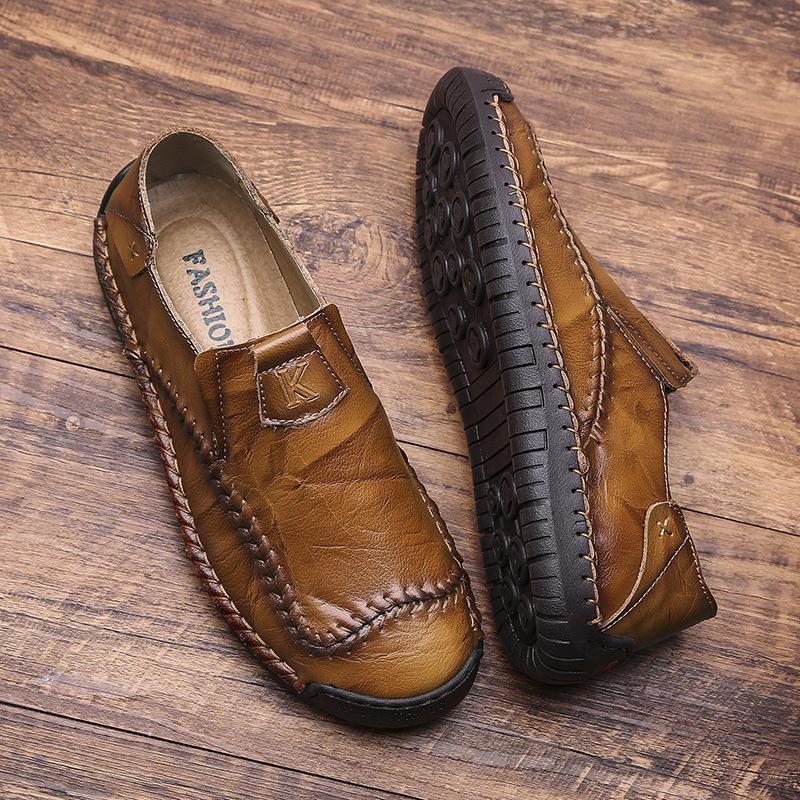

Large size men s business leather shoes, foreign trade foot cover breathable Doudou shoes, hand-sewn retro casual men s shoes 48