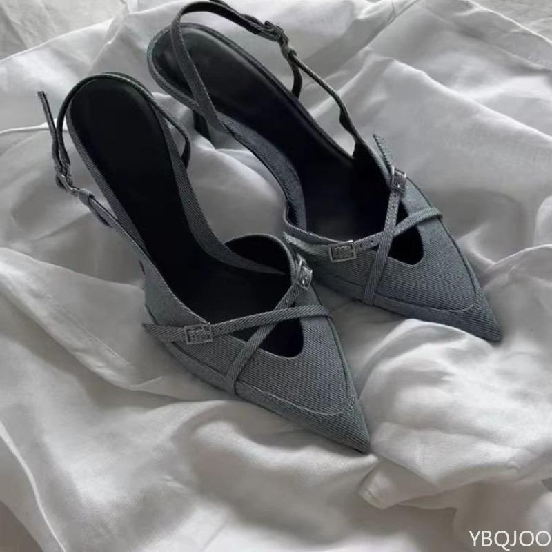 Fashion Elegant Pointed Toe Shoes Ladies Outdoor High Heel Sandalias New 2026 Summer Blue Women Simple comfortable Sandals