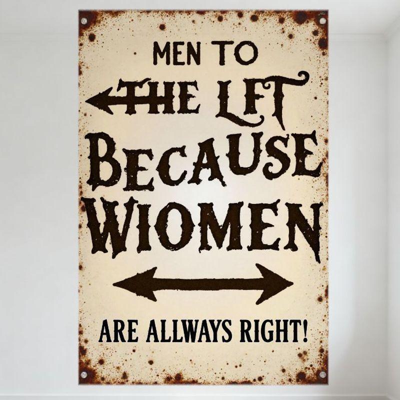 

Vintage Gender Satire Metal Tin Sign Rust Spots Small Holes MEN TO THE LEFT... Retro Humorous Wall Decor for Bar Café Man Cave 20x30cm（7.8x11.8inch）