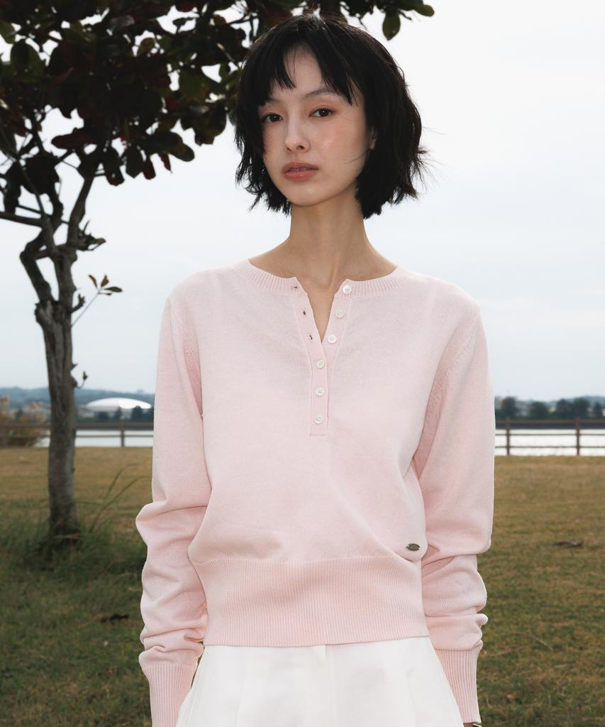 DEHEVE Summer Henley Neck Knit [Pink]
