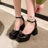 2026 Coarse Heels, High Heels, Sandals, Women's Shoes, Toe Straps, Hollow Single Shoes, Shiny Leather, Breathable, High-end Feel