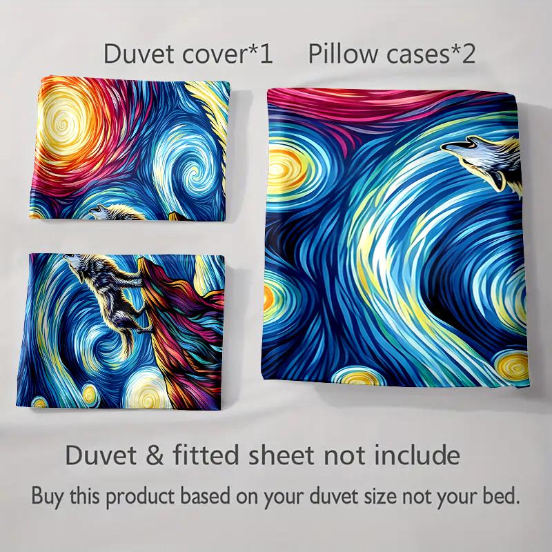 Wolf Starry Swirl. Bedding Duvet Cover Sets Duvet Covers Pillowcases Gifts (1 * Duvet Cover 2 * Pillowcases, Without Duvet Insert)