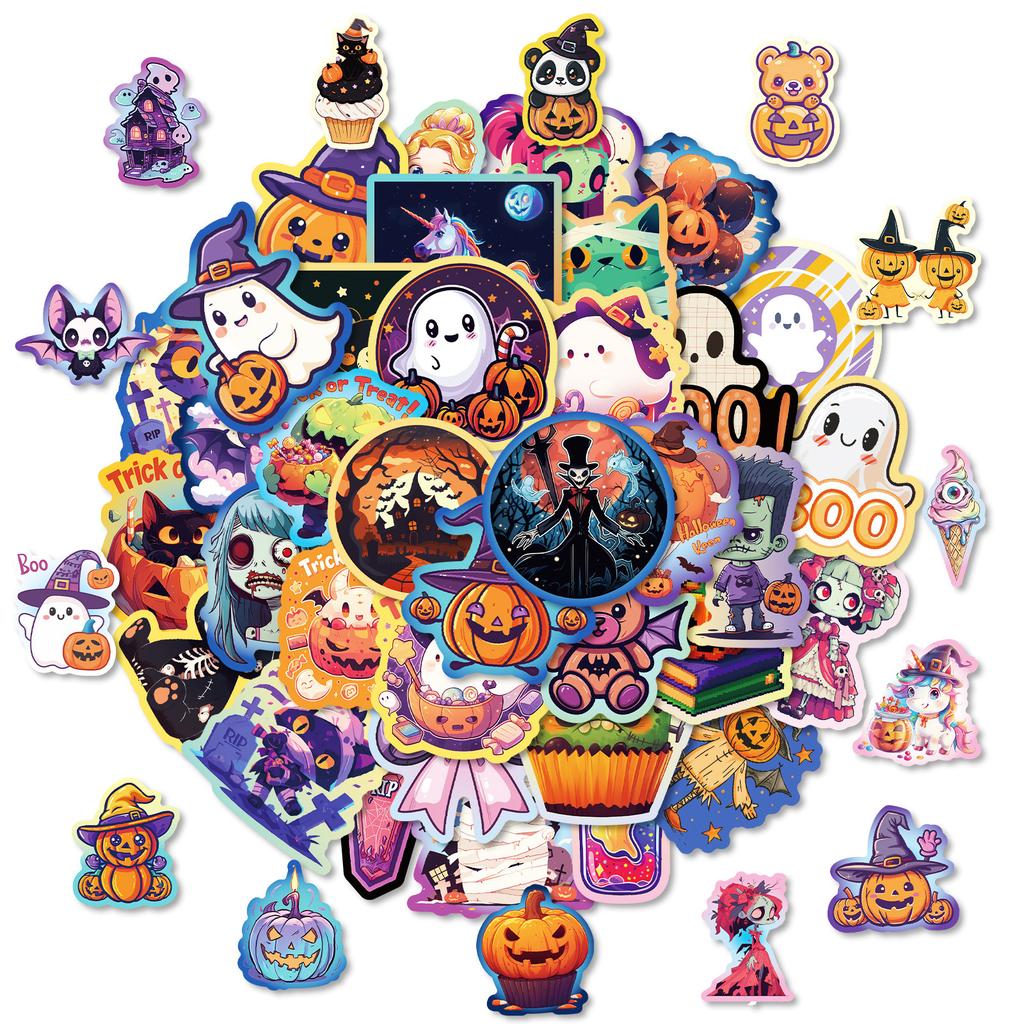 50pcs/pack Cute Halloween Graffiti Stickers DIY Decorative Stickers for Halloween Festival Atmosphere for Phone Bag Gift Kids