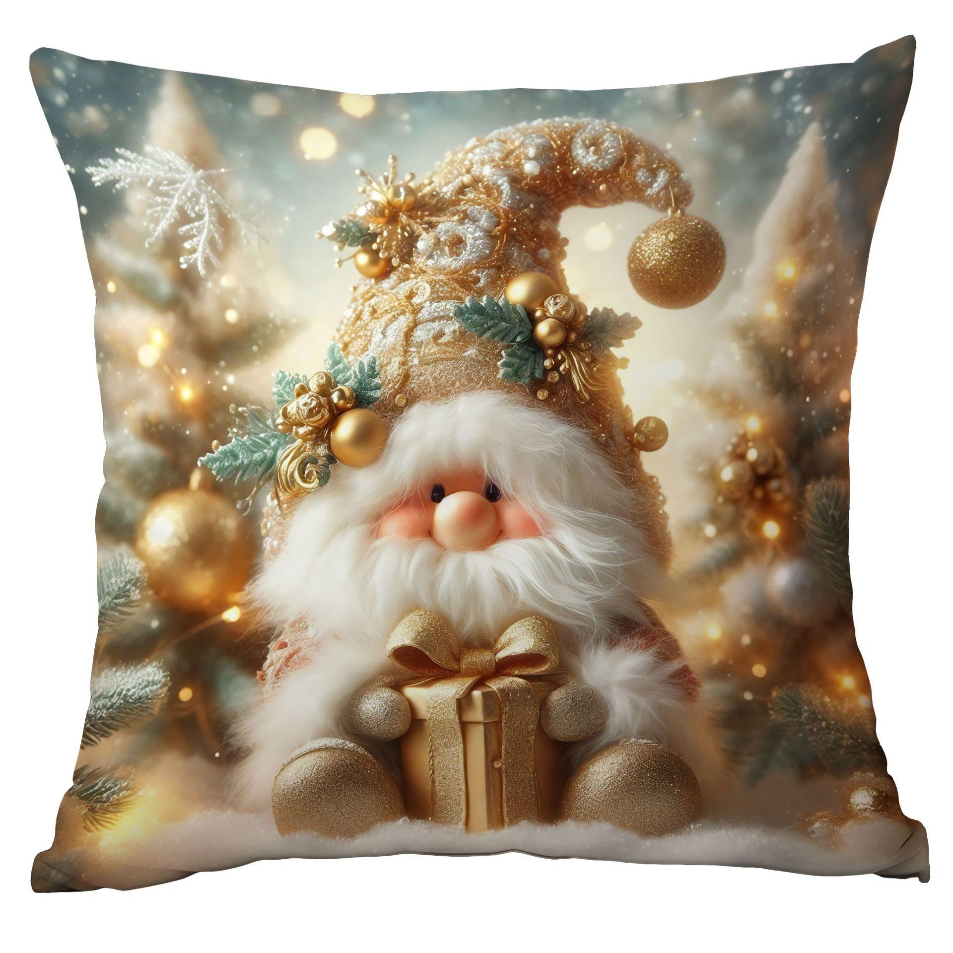 

1pc Golden Christmas Cushion Cover Snowman Deer Dwarf Durable Cover 2025 New for Home Ornament Xmas New Year Christmas Decor 45x45cm