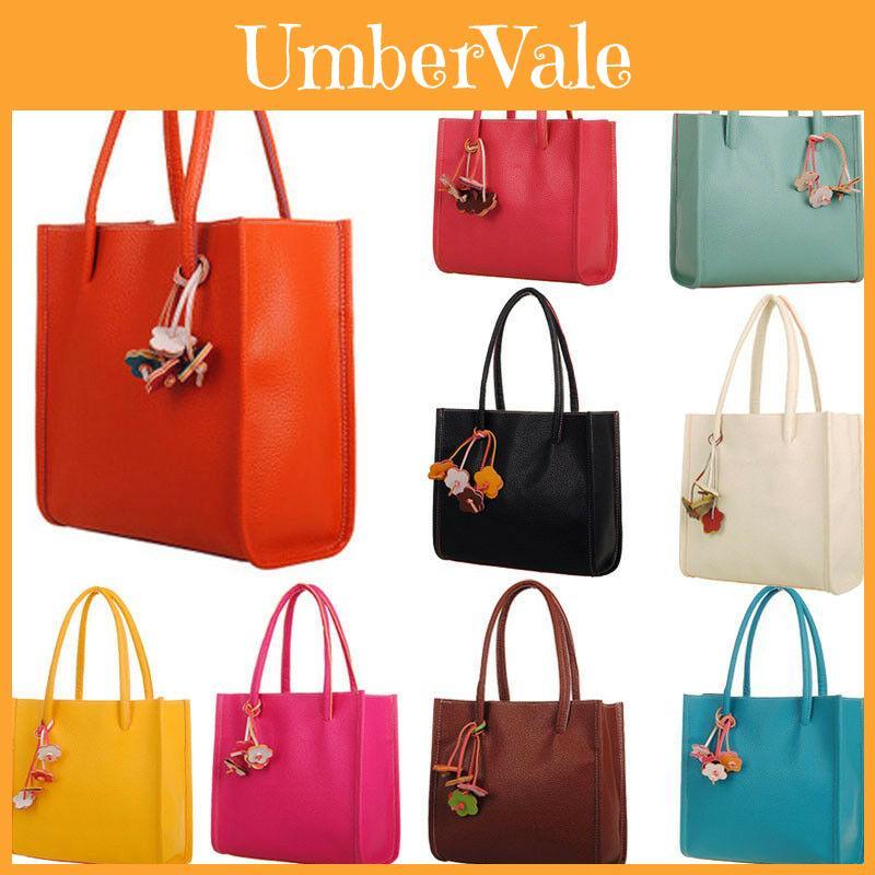 Modische Süßigkeitenfarbe PU-Leder Handtasche für Damen mit floralem Schultergurt