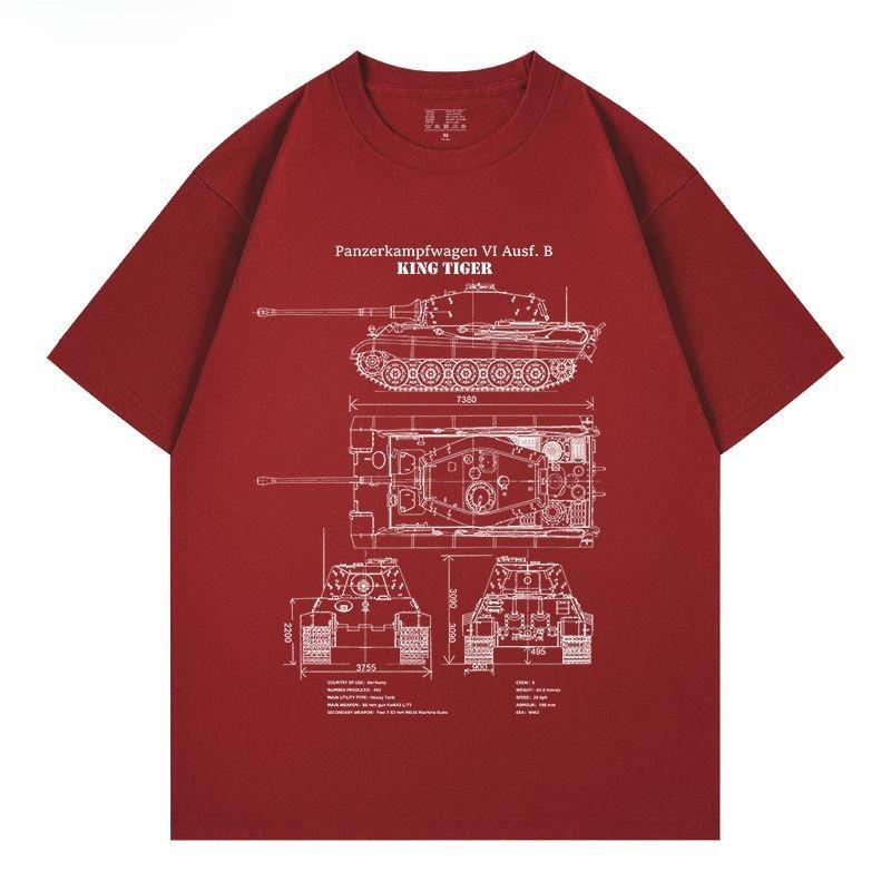 2026 New King Tiger Heavy Tank Design Tiger Weapon Military Fan Print High Quality Unisexs Crew Neck Loose Plus Size TShirt