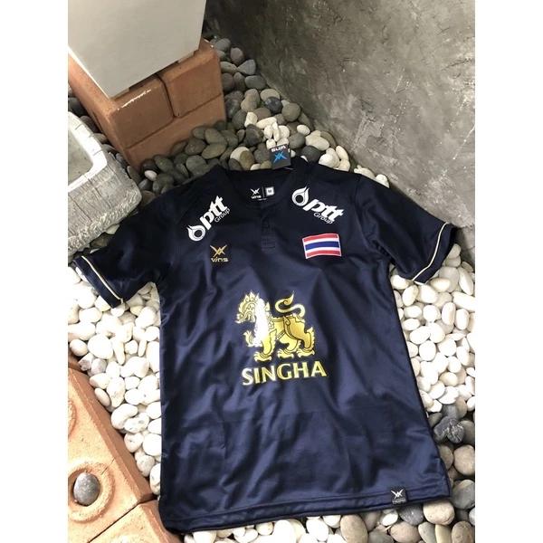 THAILAND National Football Soccer Training JERSEY CHEER Print Quick Dry Shirt Mandarin Collar Polyester Short Sleeve Uniform Lion Logo Sport Outdoor