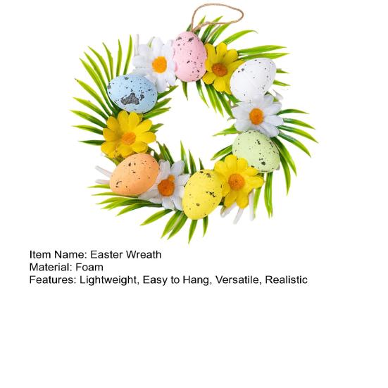 Easter Egg Wreath Colorful Spring Door Decor with Faux Flowers Lightweight Foam Holiday Hanging Decoration