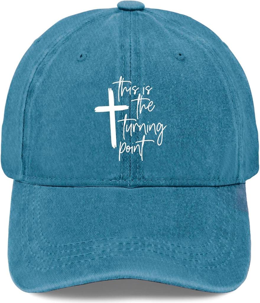 This Is The Turning Point Cross Graphic Washed Baseball Cap Distressed Casual Polyester Hat for Adults