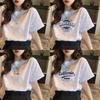 Casual White Cotton T Shirt With 3d Print For Spring Summer Daily Wear