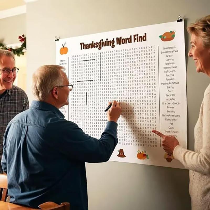 Jumbo Thanksgiving Word Search Poster, Giant Holiday Word Search Wall Poster For Thanksgiving And Christmas,Wall Game