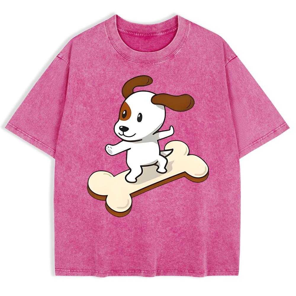 Cartoons Puppy Printing Washed T-Shirts Mens Cotton Oversize T Shirt Summer O-Neck Short Sleeve Tops Basic Soft MenClothes