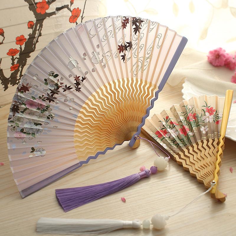 Ancient Chinese Style Ladies Cheongsam Fan Portable Bamboo Rib Cloth Hand Fan Classical Girl Hanfu Dance Performance Folding Fan