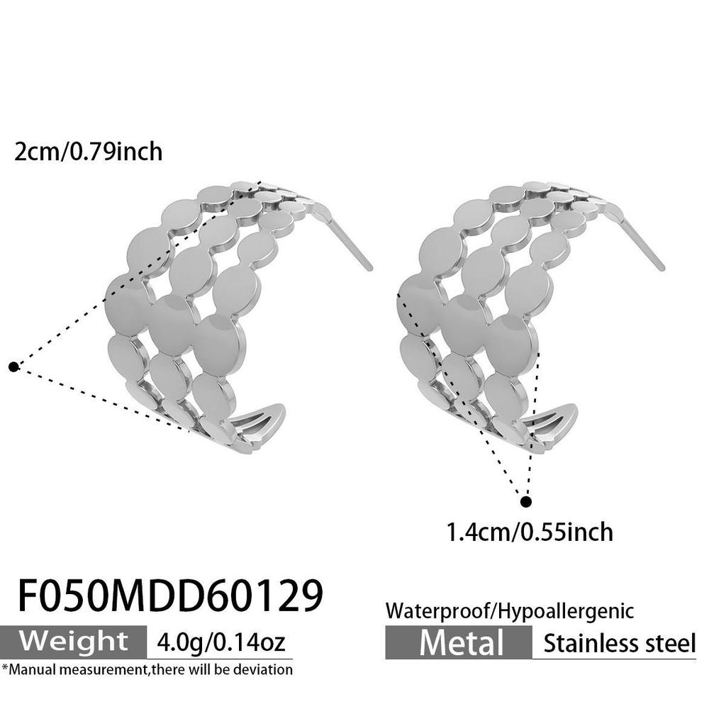 Elegant C-Shaped Hollow Round Stainless Steel Stud Earrings - Trendy, Versatile, and Unique High-End Ear Jewelry