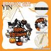 Fall Front Porch Signs Halloween Wooden Wreath Door Hanger Sign, Pumpkin Ghost Black Cat Witch Ornaments Bat Patterns, Hanging Plaque for Farmhouse
