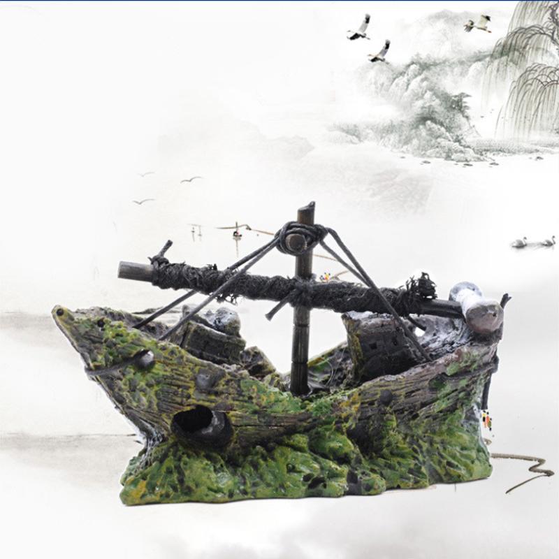 Fish Tank Shipwreck Pirate Ship Ornament Simulation Underwater World Fish Tank Landscape Ornament Resin Decoration
