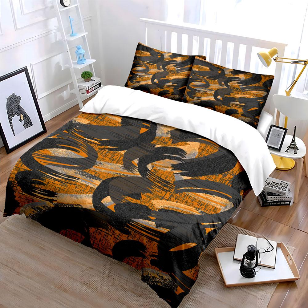 Abstract Black, Orange Swirls. Bedding Sets Duvet Cover Sets Duvet Covers Pillowcases(1* Duvet Cover 2* Pillowcases Without Duvet Insert)