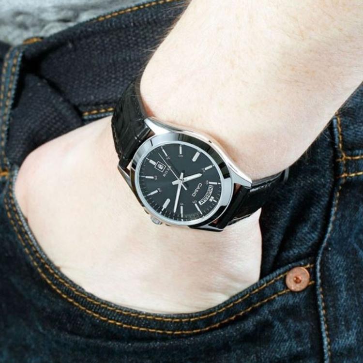 Casio ENTICER Quartz Movement Genuine Leather Strap Watch Men's Watches Black Dial MTP-1381L-1AV
