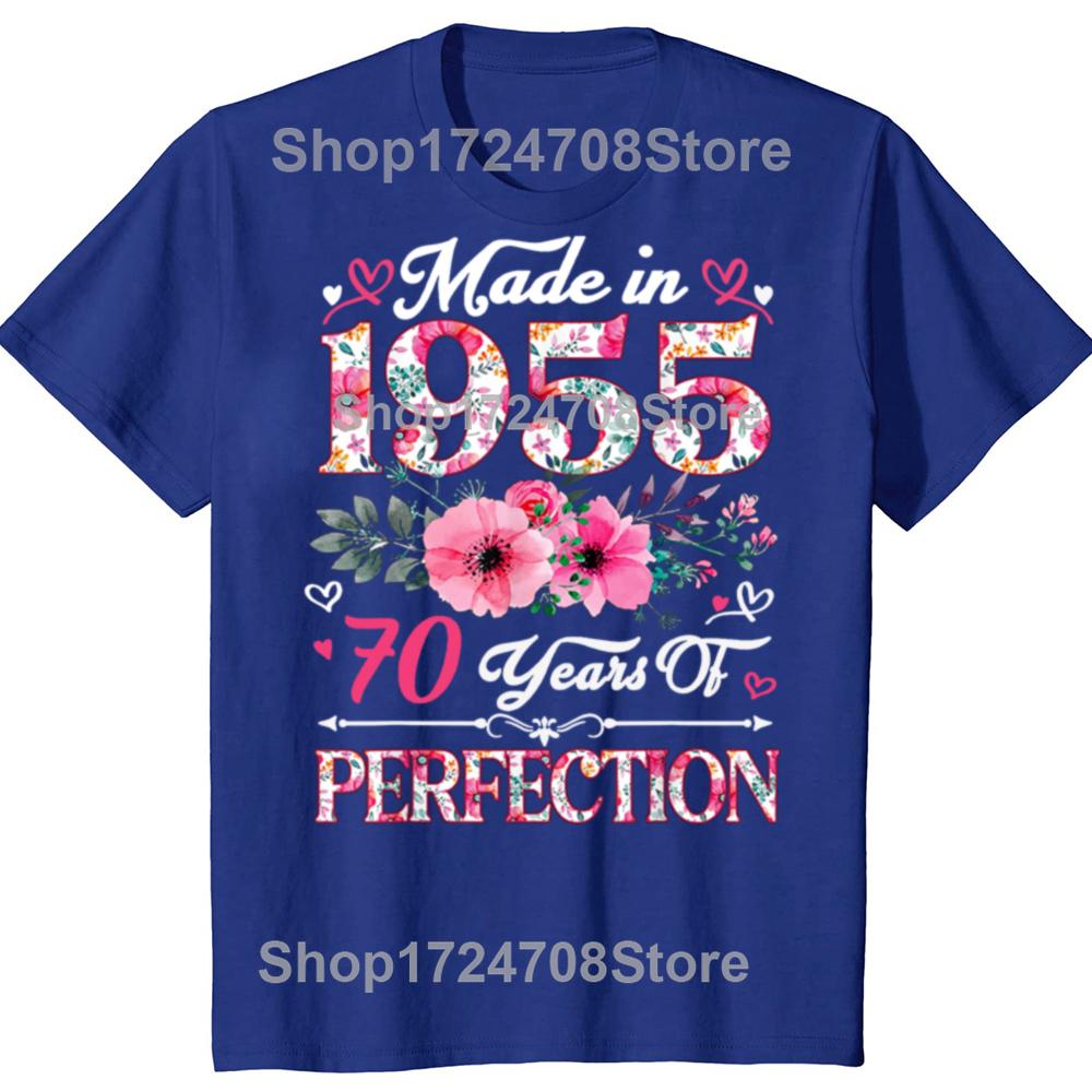 Funny 70 Year Old Made In 1955 Floral 70th Birthday T-shirts Men Fashion Casual Tshirt 100% Cotton Loose Oversized T Shirt