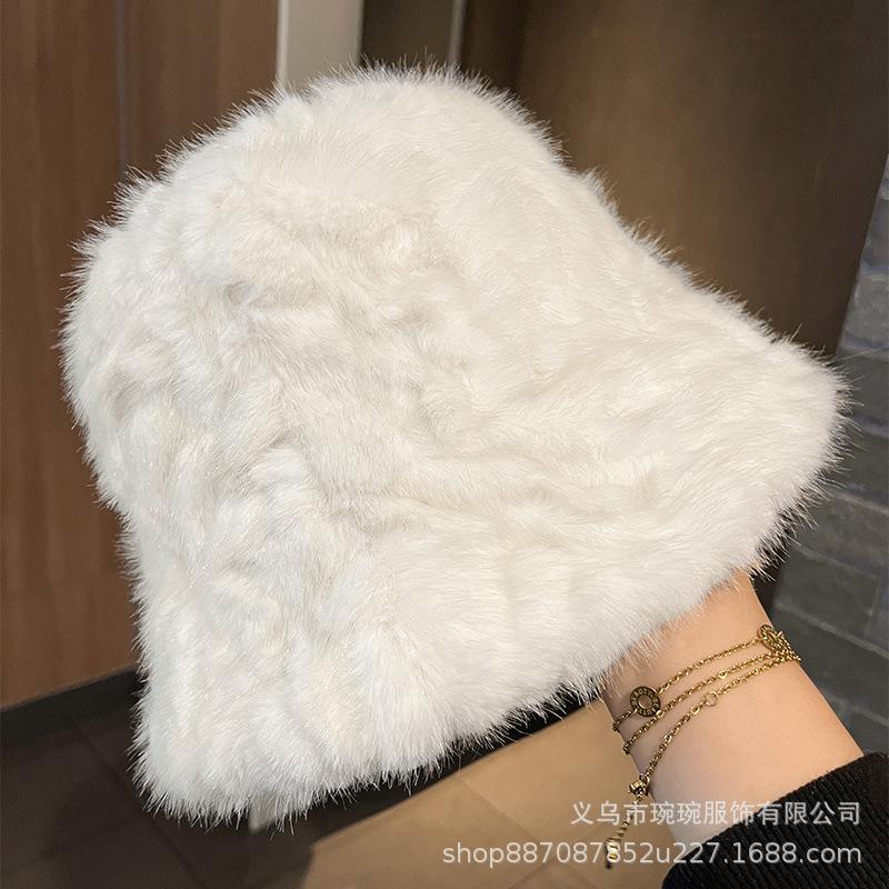 Autumn and winter ins atmosphere plush bucket hat women's fashion ear protection simple warm washbasin hat