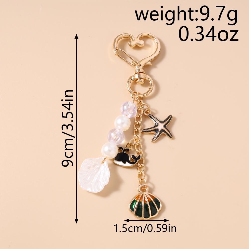 Fashion Marine Life Shell Conch Starfish Keychain Women Girls Pearl Key Ring Pendant for Handbag Decor DIY Key Chain Gifts