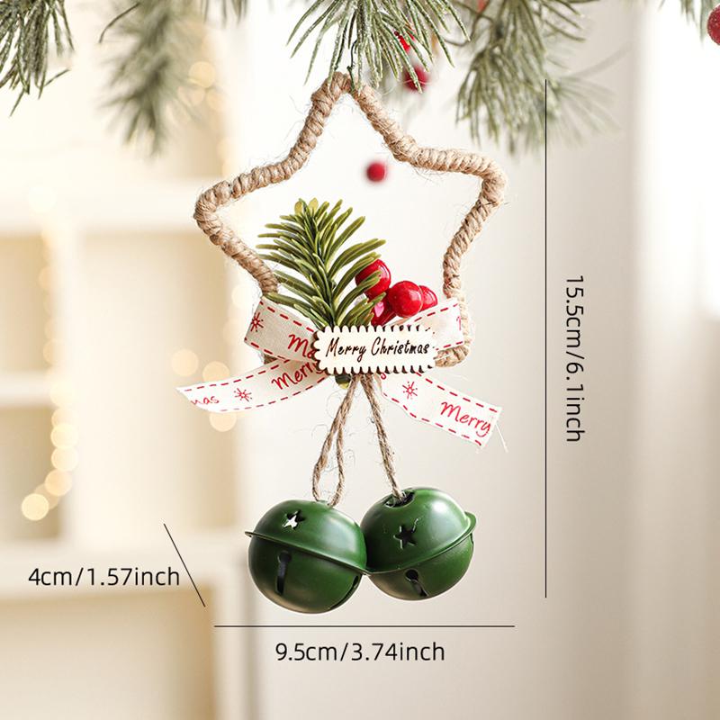 15.5x9.5cm Hollow-out Five-pointed Star Cute Door Hanging Xmas Atmosphere Pine Berry Design Home Decor Multi-Color