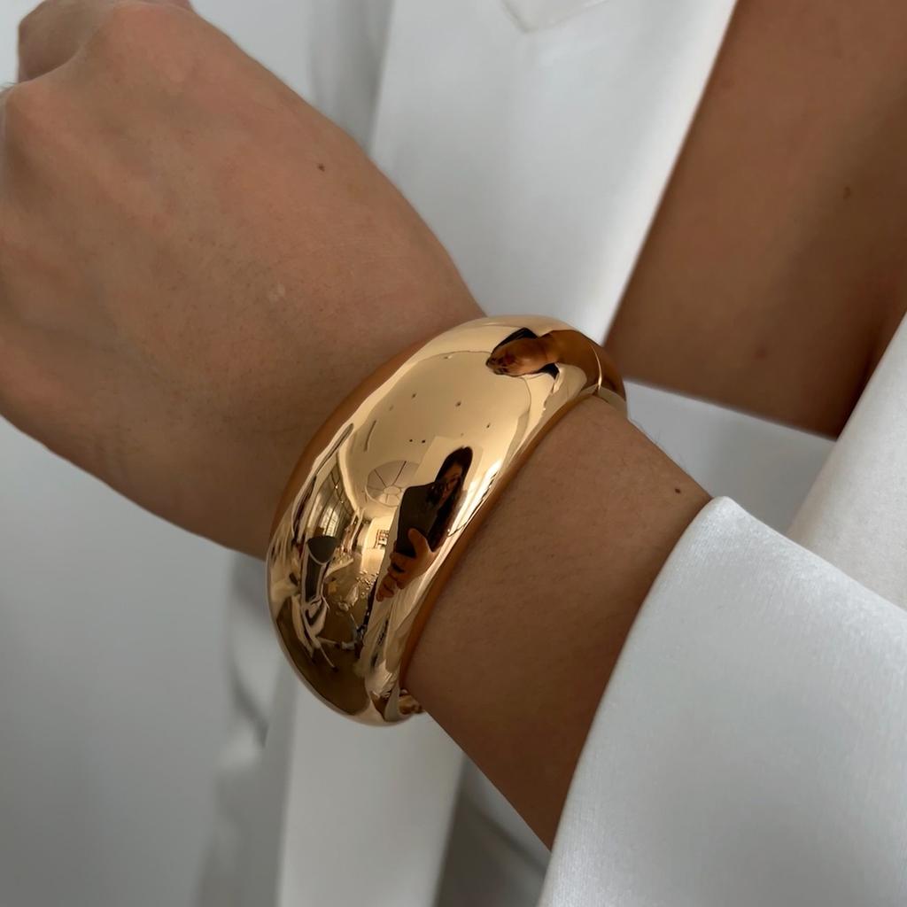 Ingemark Creative Punk Smooth Water Drop Open Bangles for Women Hip Hop Gold Color Geometric Spring Bracelet Men Jewelry Gift