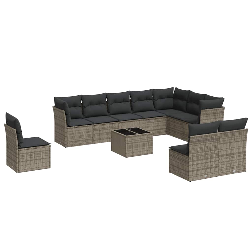 Vidaxl 11-Cz. Garden Furniture Set With Cushions, Grey Rattan Pe