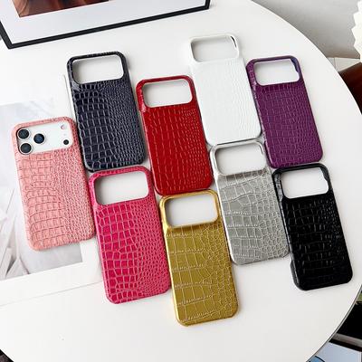 Advanced Solid Color Glossy Crocodile Skin Pattern Shockproof Protective Phone Cover Case for 17 16 15 14 Pro Max 17Air