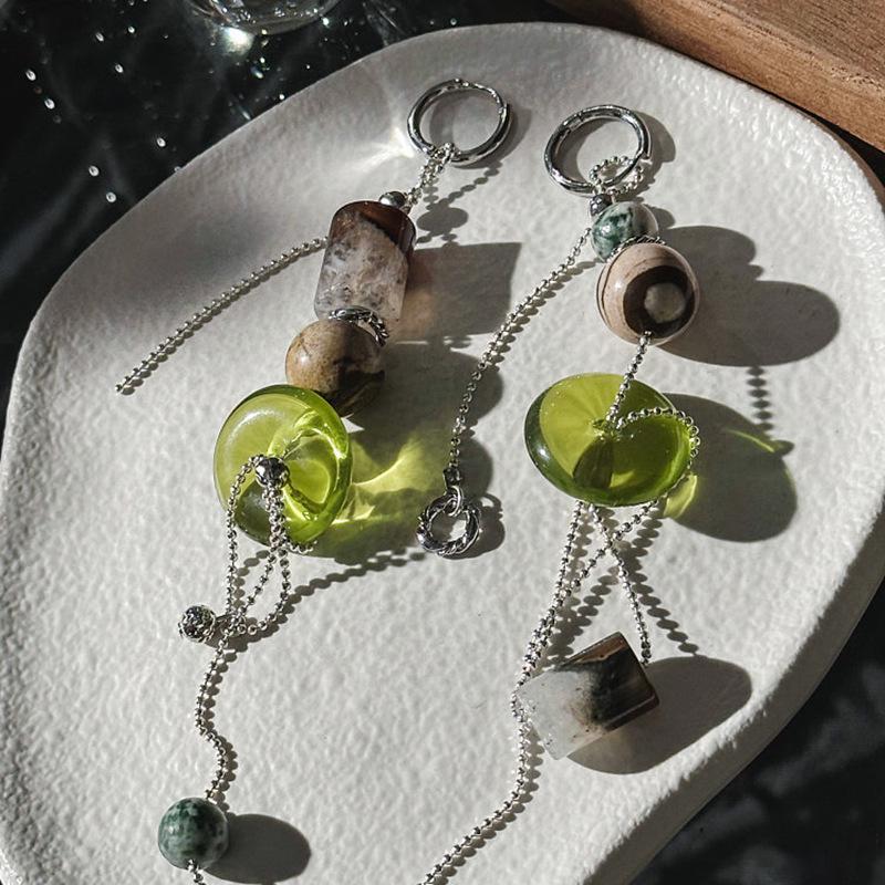 Asymmetrical Resin Stone Tassel Earrings: Ethnic Style, Retro, Light Luxury Jewelry for Women