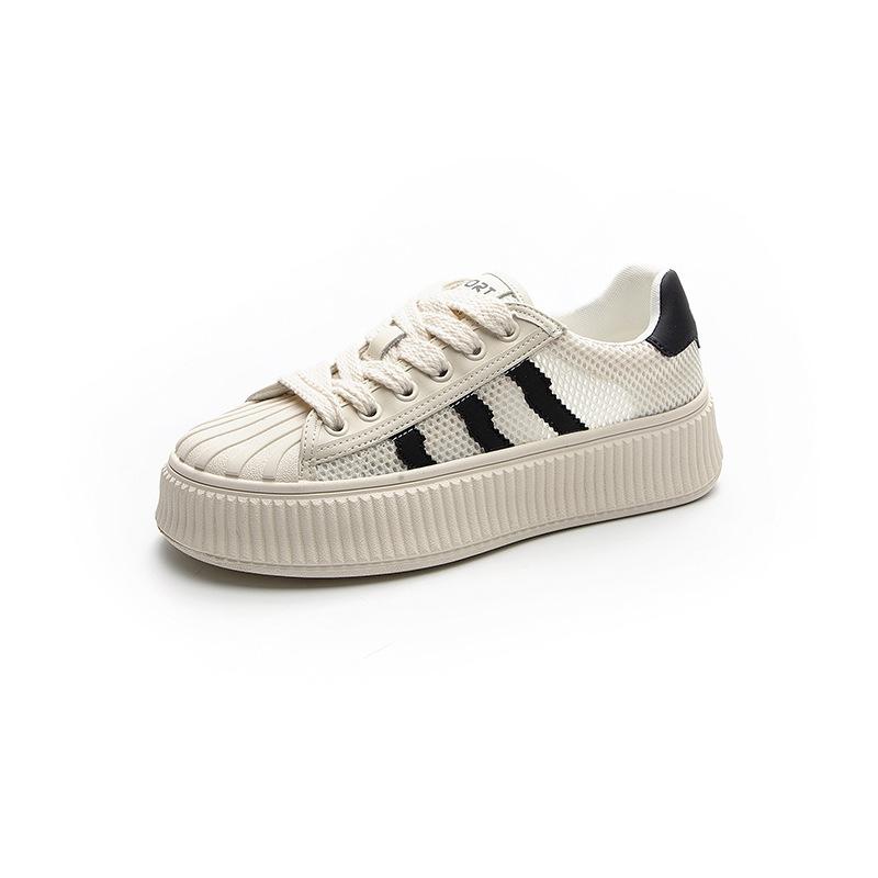 Thick-soled Shell Head Little White Shoes Women's 2025 Spring and Summer New Mesh Biscuit Shoes Versatile Casual Women's Shoes Sports Board Shoes