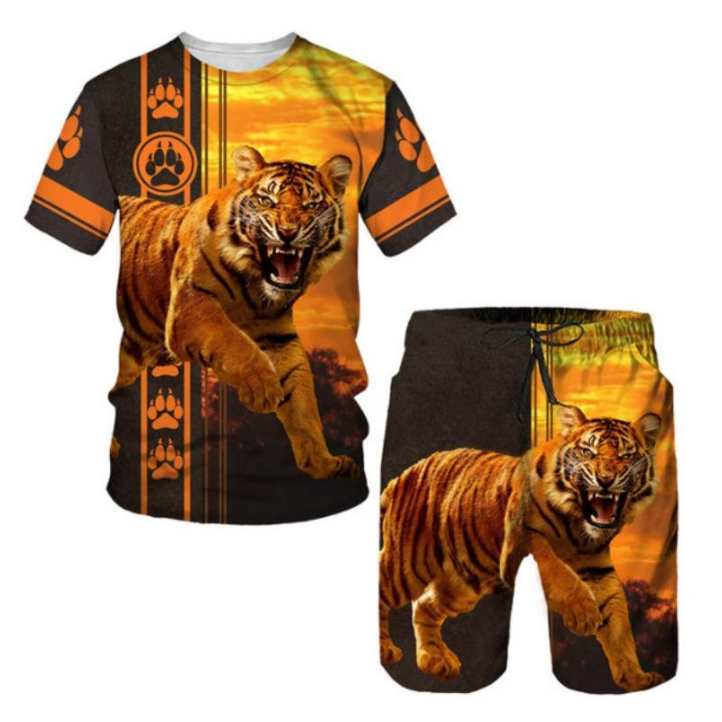 Seturi de vară pentru bărbați ținute pantaloni scurți tricou cu mânecă scurtă cu imprimeu 3D pentru bărbați Trening casual în două piese Îmbrăcăminte sport de plajă supradimensionată