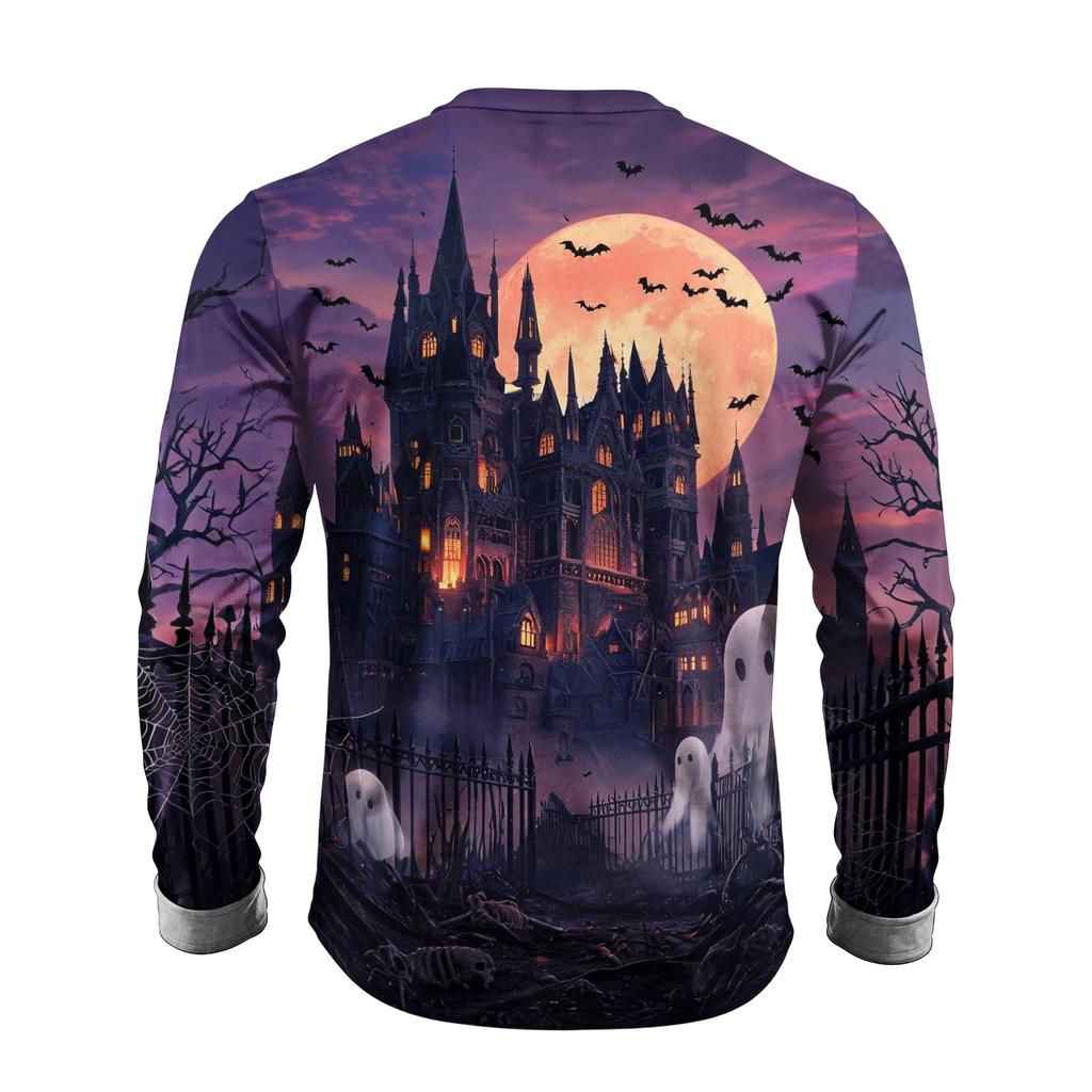 Men's Halloween Printed Long Sleeve Neck T-Shirt for Holiday Party Costume