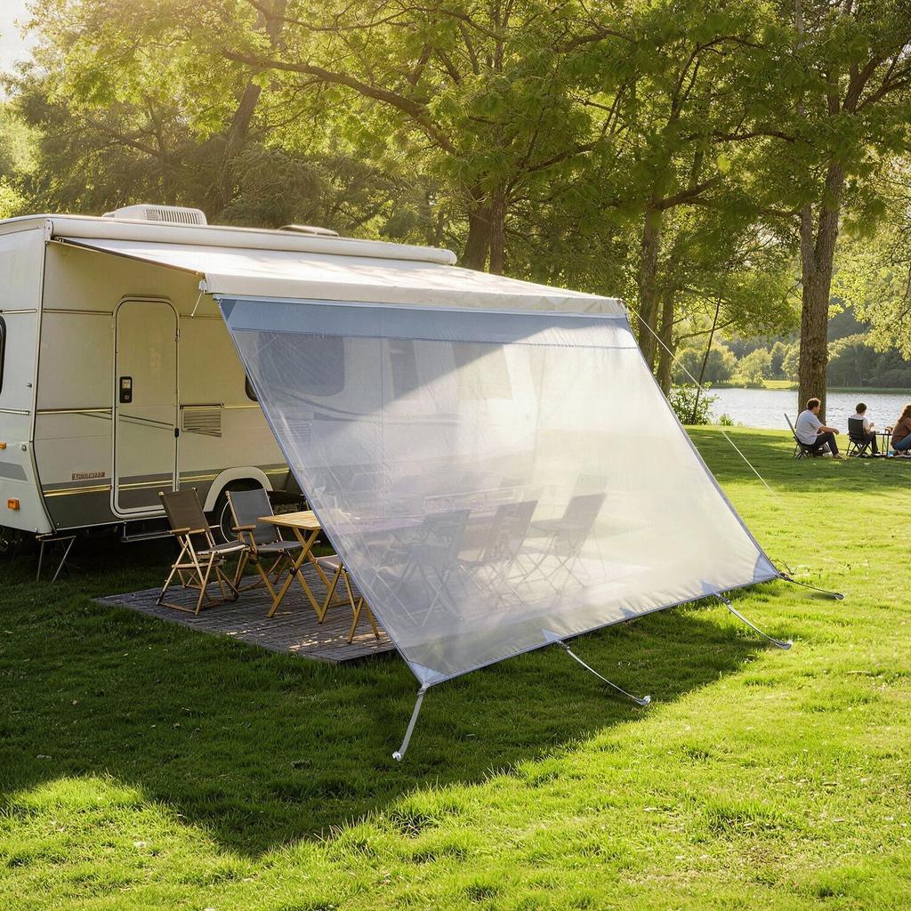 RV Awning Sun Shade Screen, 2 x 3.3 m Polyester Mesh Sun Shading Screen (Fits 3.5 m Awnings), Double-Stitched Breathable Sunscreen for RVs Travel and