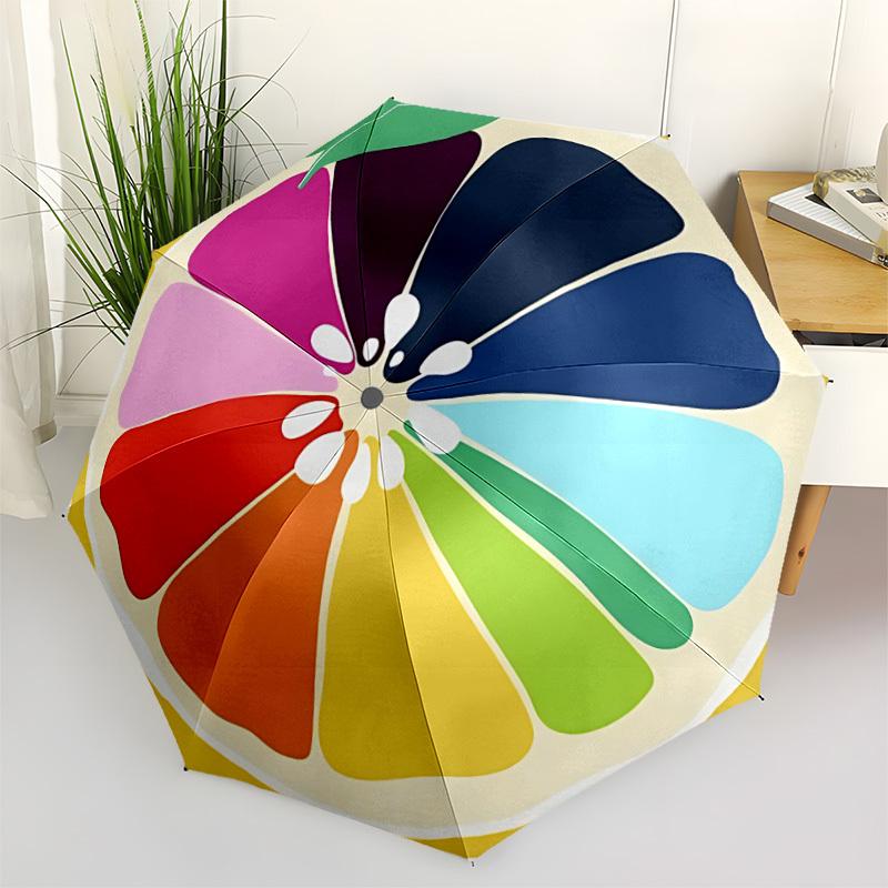 1pc Fruit Wheel Automatic Open/close Folding Compact Umbrella, 8-Rib Sturdy Canopy, Lightweight Portable, Everyday Use, Gift, Outdoor Umbrella, Travel