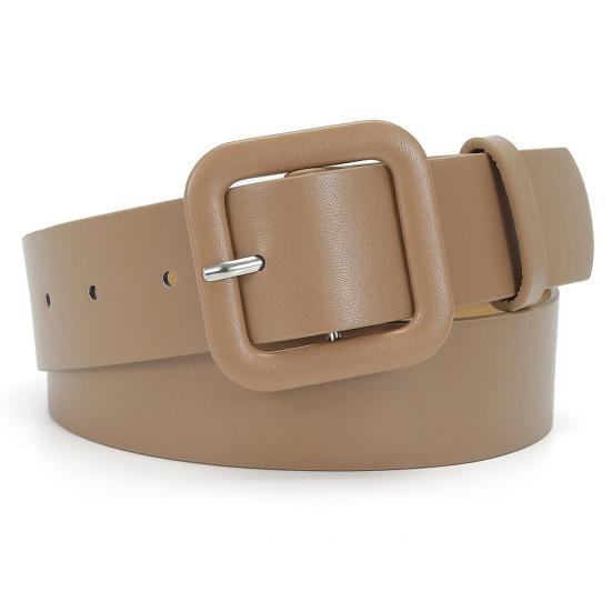 Women Belt Multi Holes Adjustable Length Square Buckle Faux Leather Waistband Jeans Dress Coats Candy Color Belt