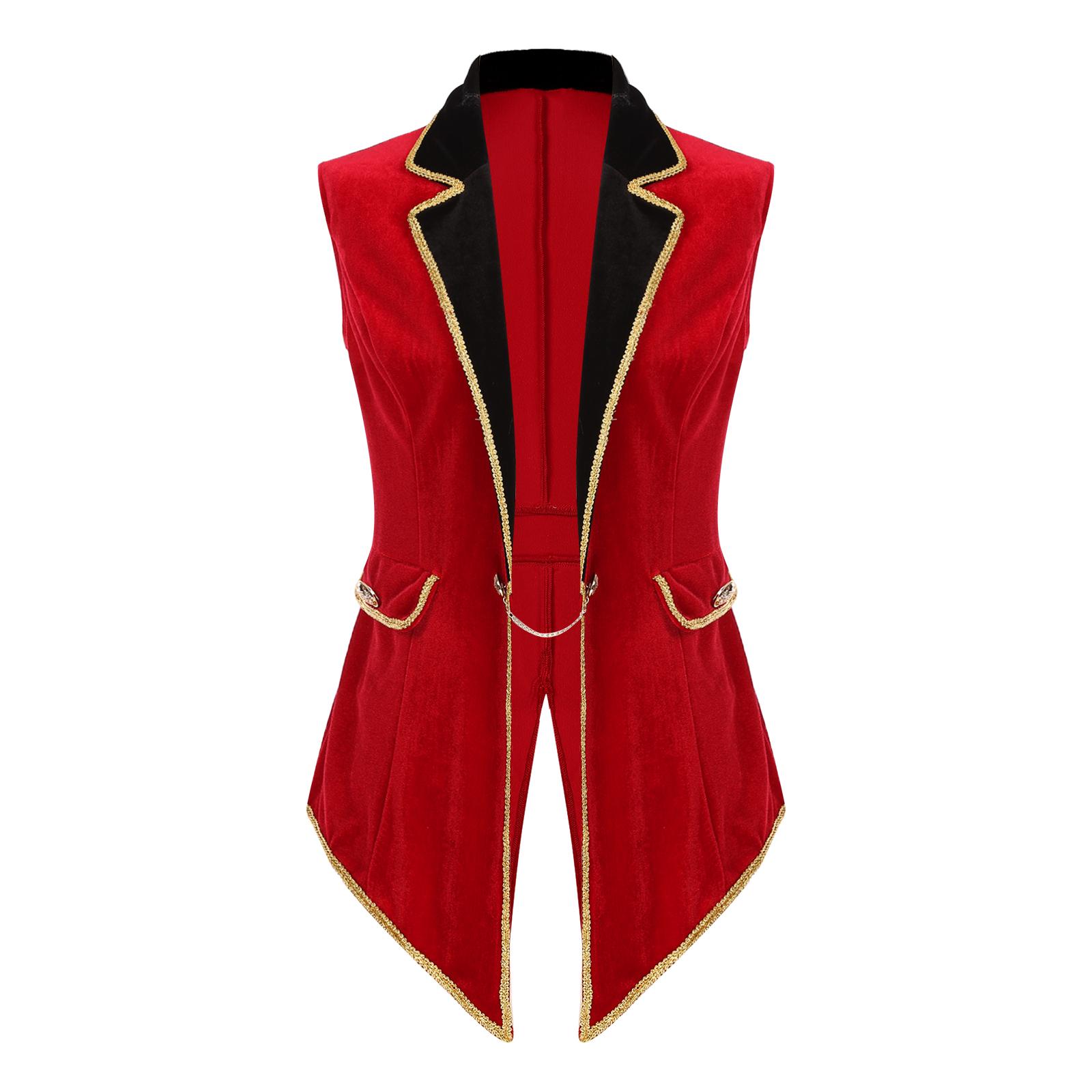

Женский цирковой костюм инспектора манежа бархатный фрак без рукавов дизайн лацкана Хэллоуин косплей M красный