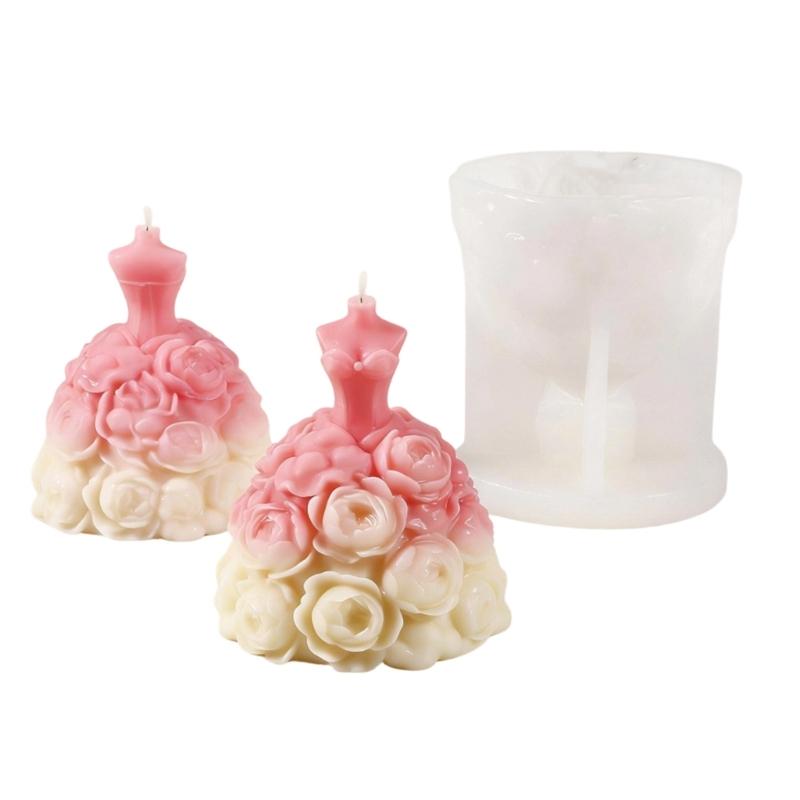 Flower Princess Dress Silicone Candle Molds Temperature Resistant for Making Candle Soap Chocolate Wedding Decoration