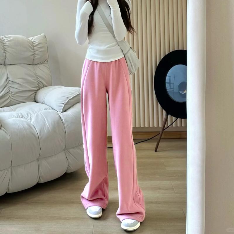 Autumn and Winter Elastic Drawstring Plus Velvet Wide-leg Straight Sports and Casual Trousers Outdoor Women