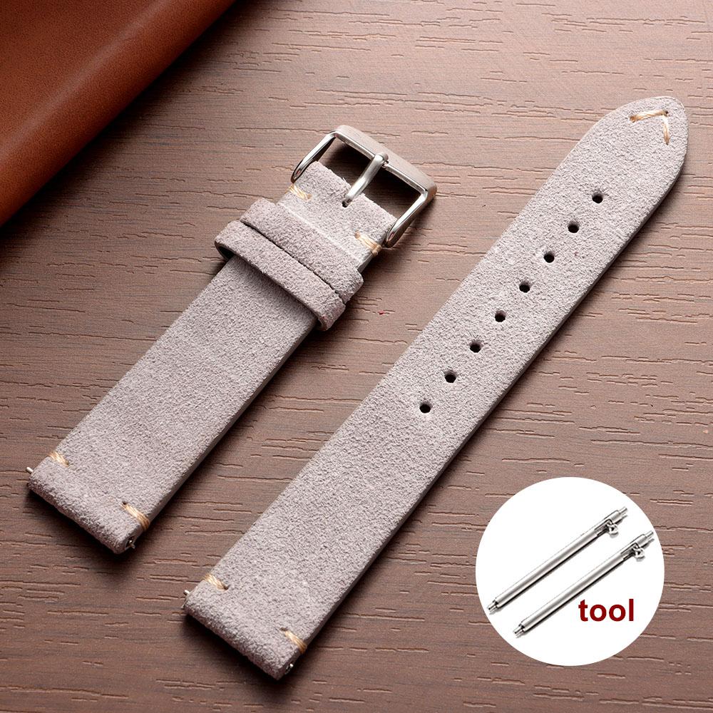 

Vintage Soft Suede Leather Straps 14/16/18/20/22mm Watch Band for Omega Quick Release Calfskin Bracelet Men & Women Accessories 18mm светло-серый