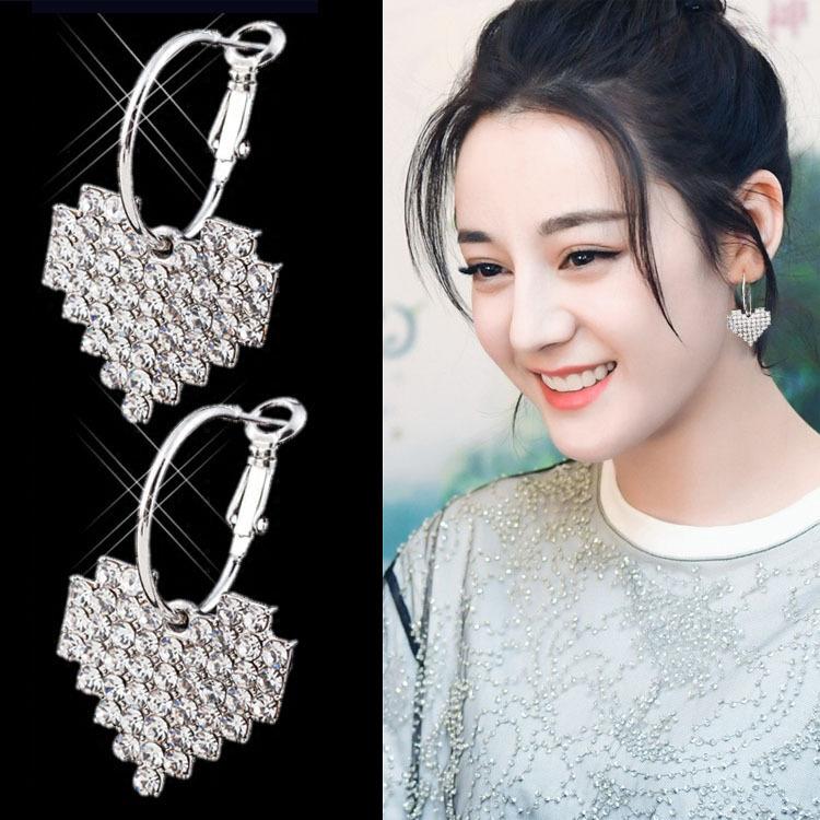 111 Silver Needle Fashion Full Diamond Peach Heart Earrings Light Luxury Personality Love Earrings Femininity Earrings Premium Earrings