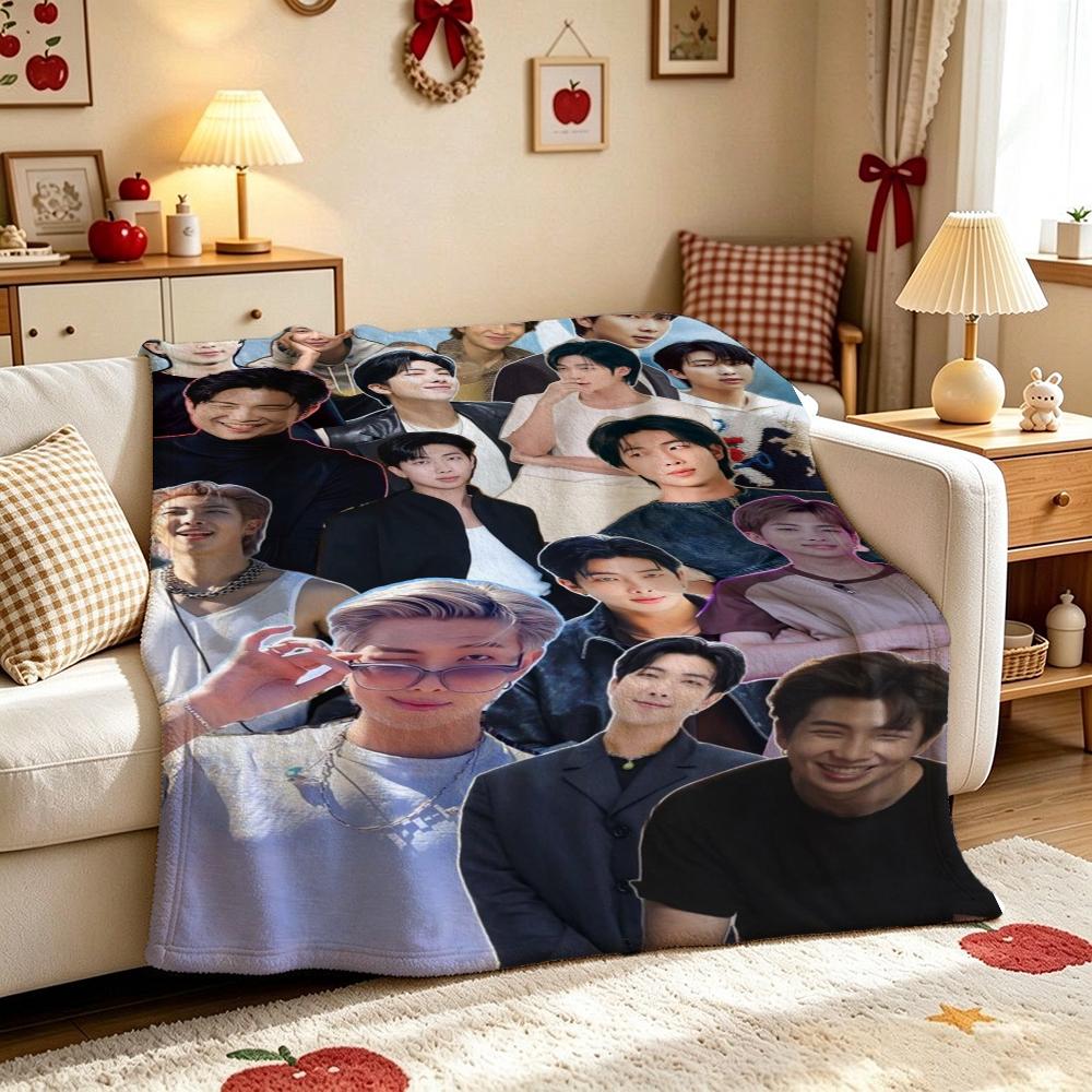 Rm Kim Namjoon Kpop Collage Print Flannel Blanket Soft Warm Throw Blanket For Living Room Bedroom Recliner Home Decor Holiday Gift