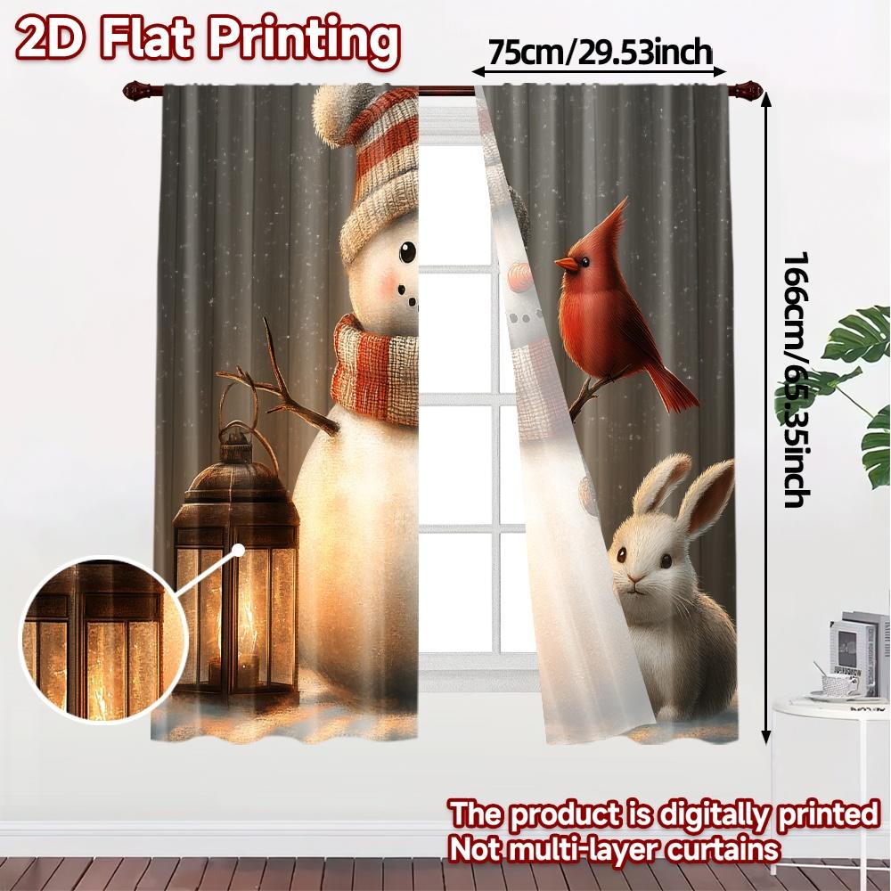 2 Stück, Vorhänge Niedlicher Schneemann Kardinal Häschen Schicke Vorhänge Drucke Lichtfilternde Vorhänge Außendekorationen Dekorativ für