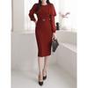 Style Latte Women Cape CHacHa H Line Midi Dress Belted Formal Dress